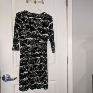 V Neck Slit Comfy B+W Dress